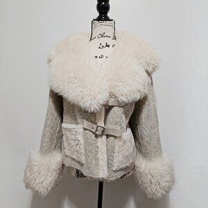 NewRealMerino Toscana Sheepskin Shearling Lamb Fur Moto Racer Biker Jacket Ivory